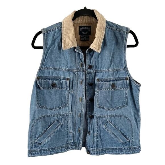 Vintage Solutions! Original Denim Jean Vest Corduroy Collar, Sz Small - Picture 1 of 16